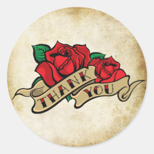 Sticker Rond Tatouage Rose Rockabilly Urbain Merci les phoques