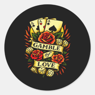 Sticker Rond Tatouage Traditionnel Tatouage Rétro Roses Dés Car