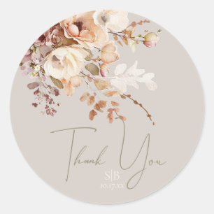 Sticker Rond Taupe botanique Floral Monogramme Merci Favoriser