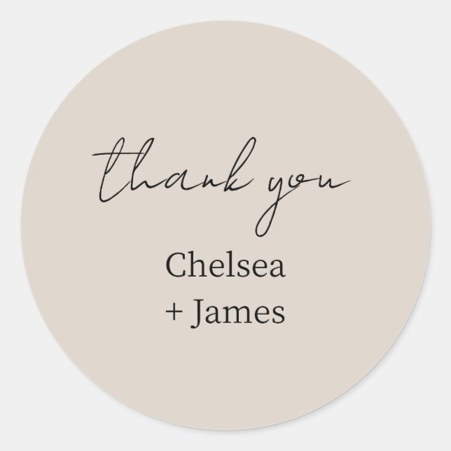 Sticker Rond Taupe | Mariage de Merci de script simple chic (Devant)
