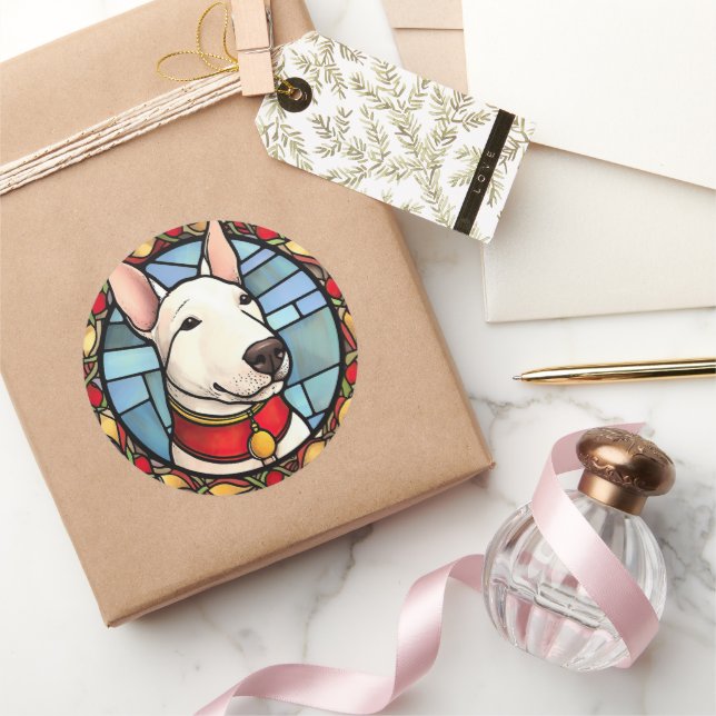 Sticker Rond Taureau Terrier Vitrail Noël (Cadeaux)