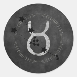 Sticker Rond Taurus taureau noir étoiles argent symbole zodiaqu