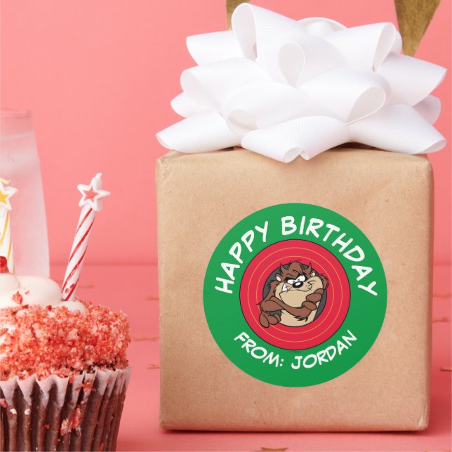 Sticker Rond TAZ™ à travers le cercle LOONEY TUNES™ | Joyeux an (Fête)