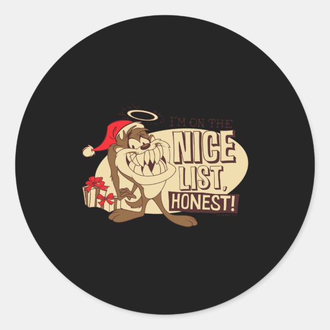 Sticker Rond Taz Im On The Nice List  (Devant)