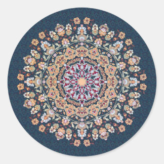 Sticker Rond Tazhib décoré de l'art persan fonds damassé bleue