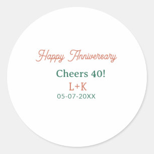 Sticker Rond Tchin 40 joyeux anniversaire orange vert nom date