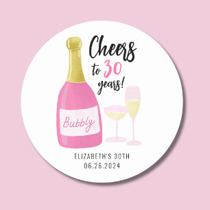 Sticker Rond Tchin tchin rose pour 30 ans de bulles fête d'anni