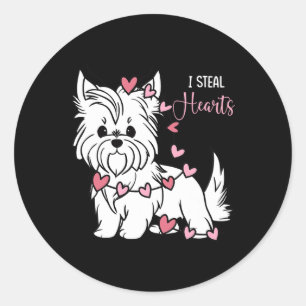 Sticker Rond Tchiot Terrier Yorkshire Je Vole des Coeurs Mignon