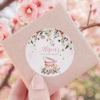 Sticker Rond Tea Party 2e anniversaire Invitation