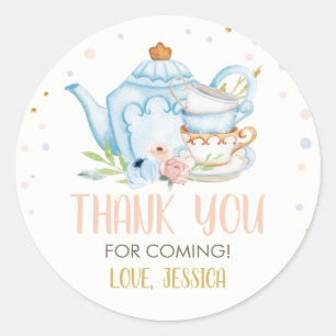 Sticker Rond Tea Party Baby shower bleu Favoriser la brasserie 