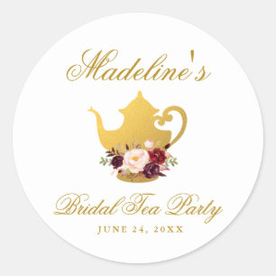 Sticker Rond Tea Party Fête des mariées Bourgogne Floral