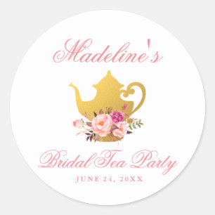 Sticker Rond Tea Party Fête des mariées Floral rose