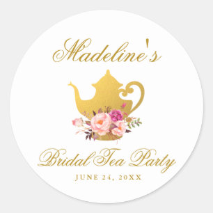 Sticker Rond Tea Party Fête des mariées rose Floral