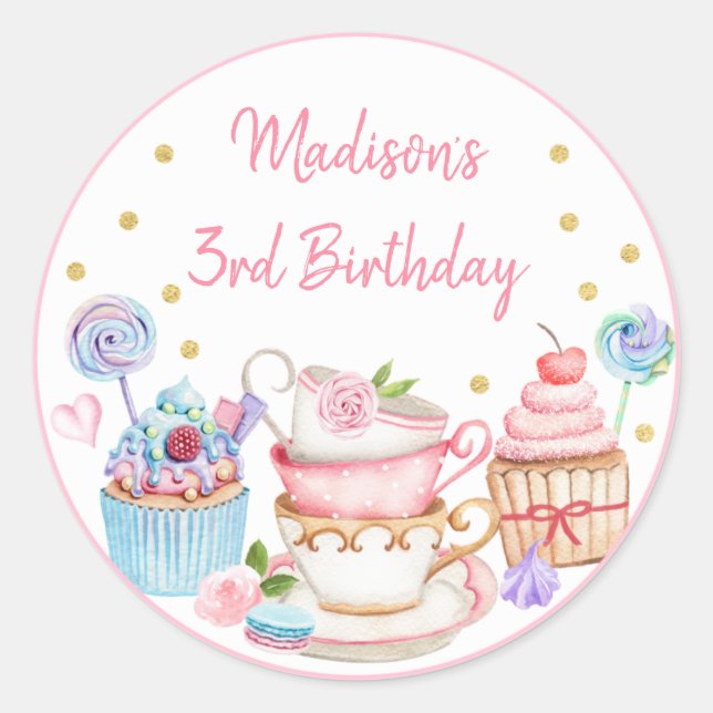 Sticker Rond Tea Party or rose Floral Anniversaire (Devant)