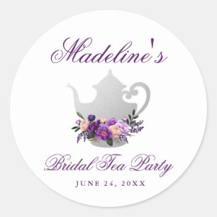 Sticker Rond Tea Party violet Fête des mariées petite