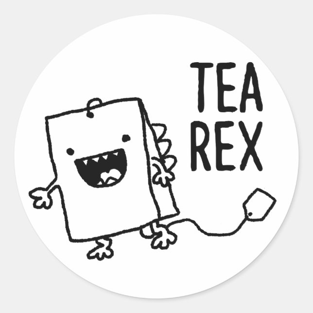 Sticker Rond Tea Rex Tea Sac Drôle Pun Carton (Devant)