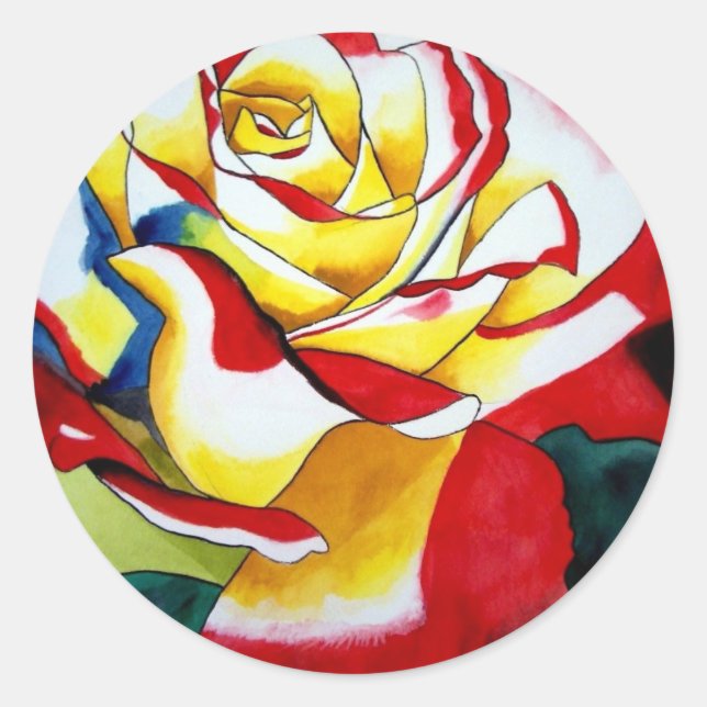 Sticker Rond Tea Rose aquarelle art original Flower (Devant)