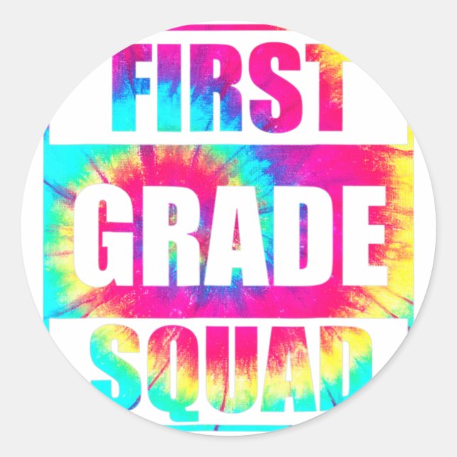 Sticker Rond Teacher de 1re année Squad Tie Dye Retour à l'écol (Devant)