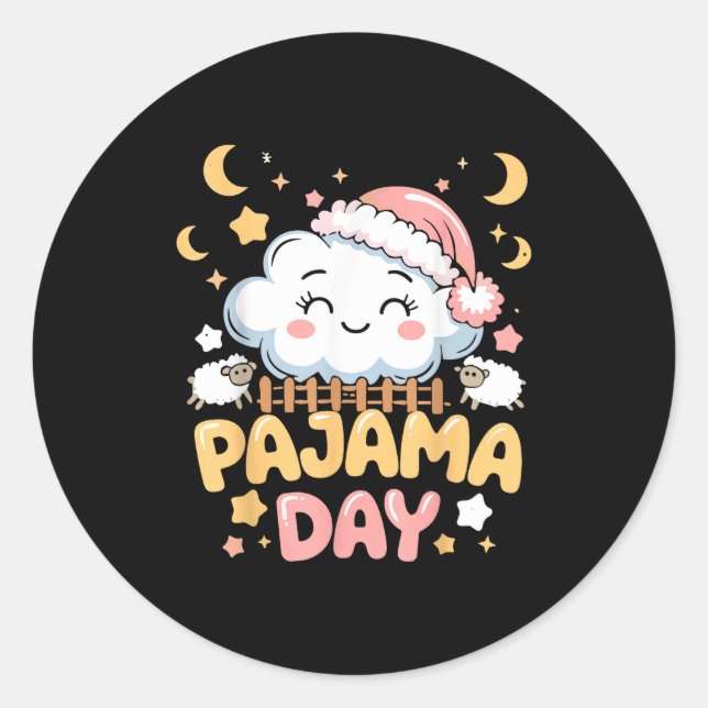 Sticker Rond Teacher Pajama Day Shirt, Funny Cloud Sleever Scho (Devant)