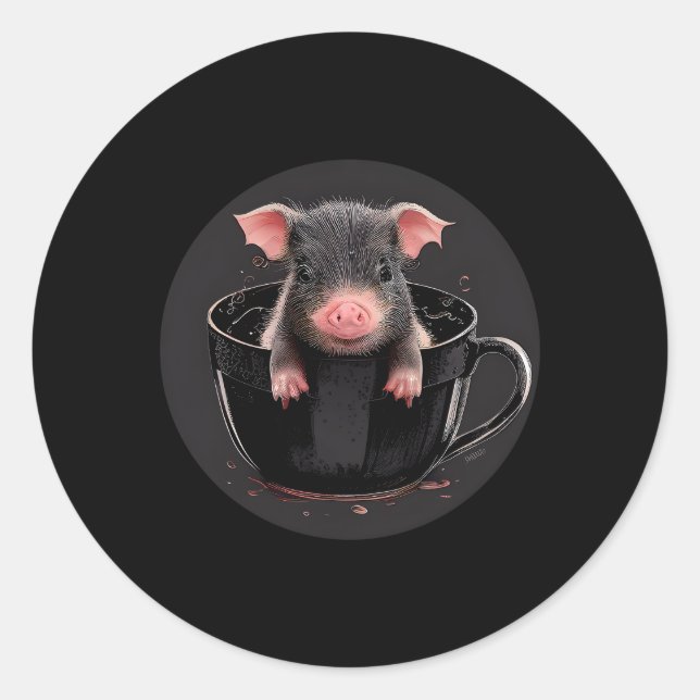 Sticker Rond Teacup Cochon Animaux Animaux Animaux Cochons (Devant)