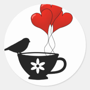 Sticker Rond Teacup of Hearts