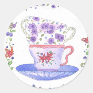 Sticker Rond Teacup Stack Teacup Time