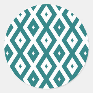 Sticker Rond Teal and white diamond pattern
