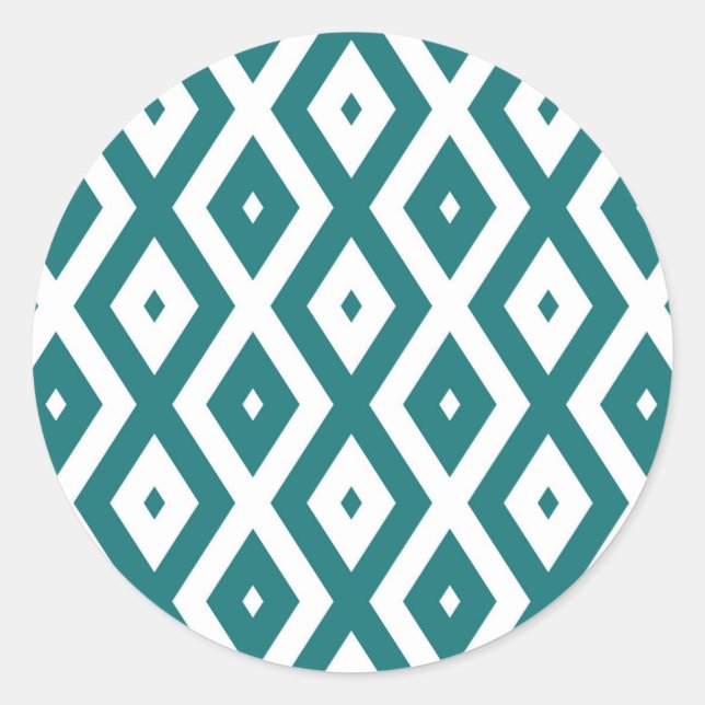 Sticker Rond Teal and white diamond pattern (Devant)