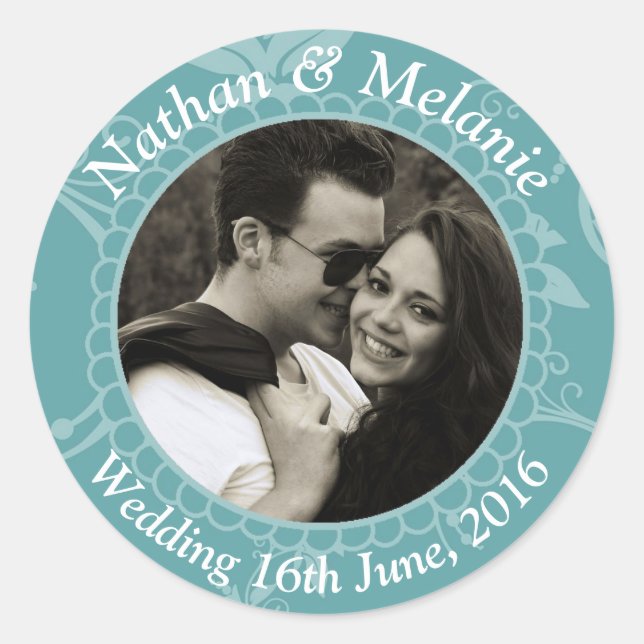 Sticker Rond Teal Floral Custom Text (Devant)