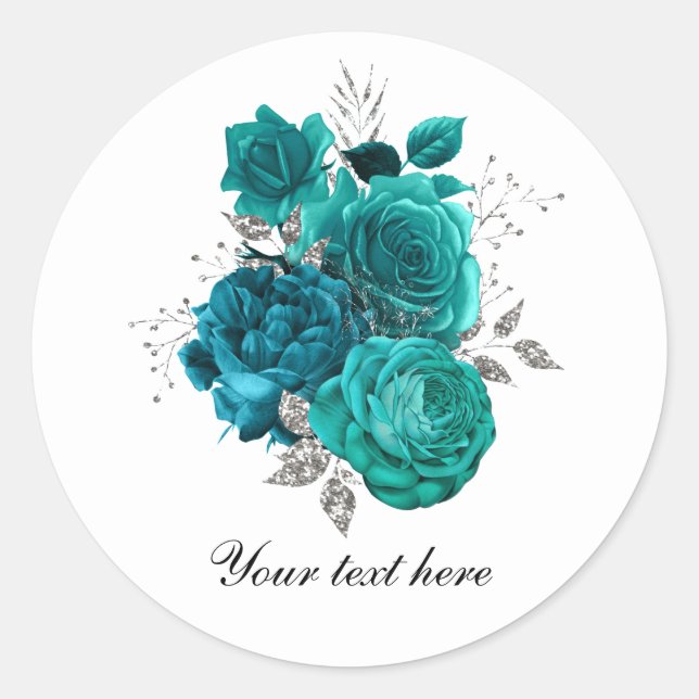 Sticker Rond Teal WEdding roses customizable (Devant)
