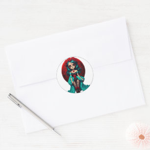 Sticker Rond Téales et roses rouges crânes de sucre enveloppes 