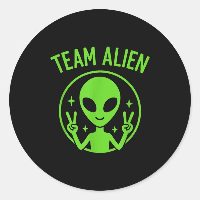 Sticker Rond Team Alien – Funny Green Extraterrestrial Peace Si (Devant)
