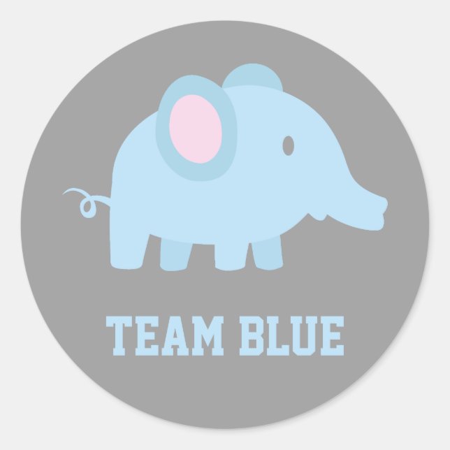 Sticker Rond Team Blue, Baby Boy Elephant, Gender Revevela Part (Devant)