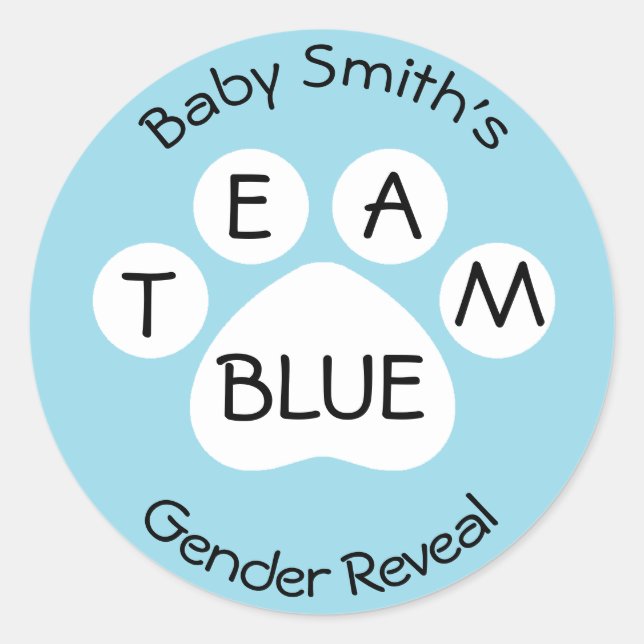 Sticker Rond Team Blue Empreinte de patte Gender Revela (Devant)