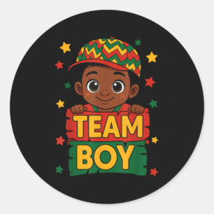 Sticker Rond Team Boy Black Kids Gender Reveal Baby Annonce