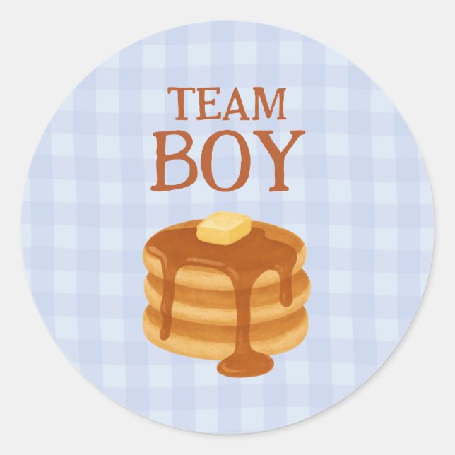 Sticker Rond Team Boy Little Pancake Brunch Theme Gender Reveal (Devant)
