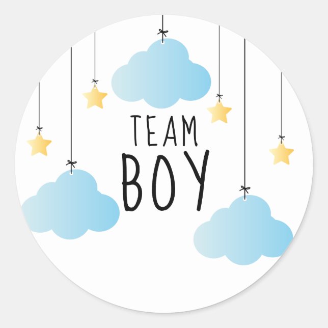 Sticker Rond Team Boy Stars Blue Clouds Gender Reveal Vote (Devant)