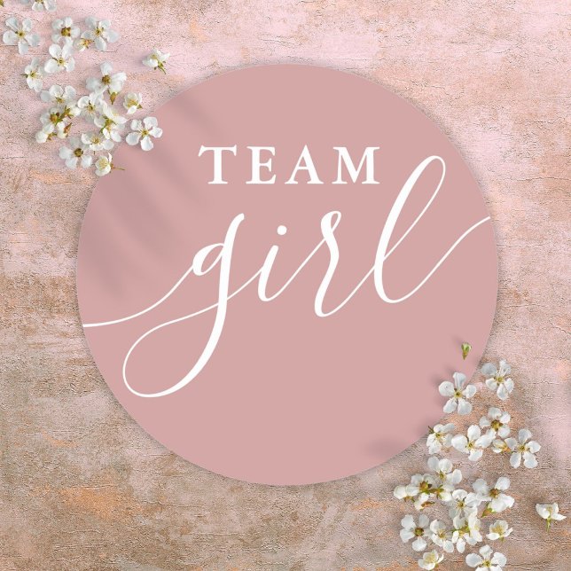Sticker Rond Team Girl Dusty Rose rose Sexe Révéler le vote (Team Girl Dusty Rose Pink Gender Reveal Voting Classic Round Sticker)