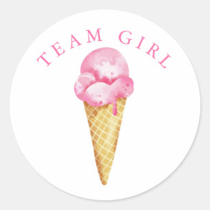 Sticker Rond Team Girl Gender Revevela Party Vote Glace Cream