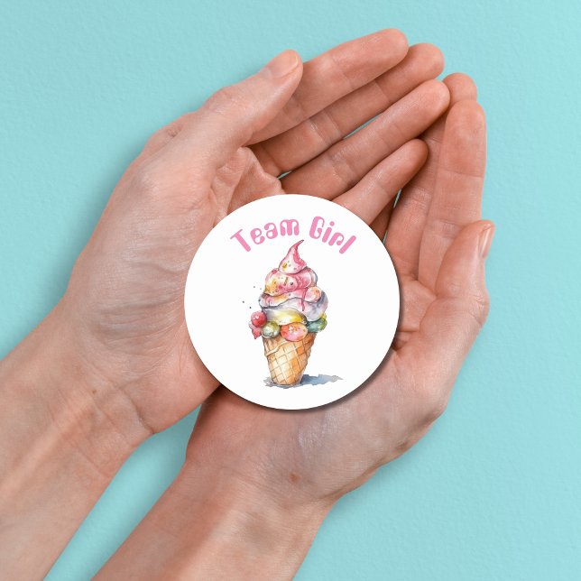 Sticker Rond Team Girl Gender Revevela Party Vote Glace Cream (Créateur téléchargé)