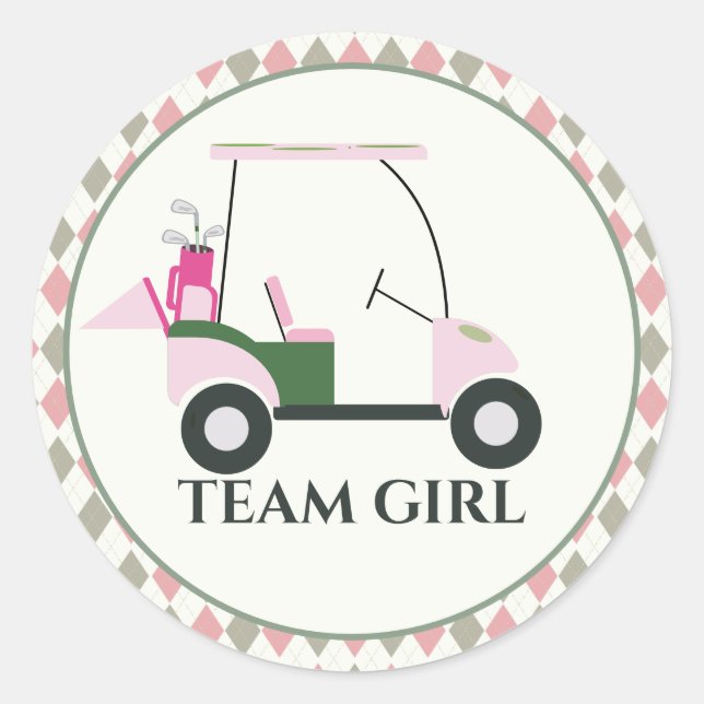 Sticker Rond Team Girl Modern Golf Baby Genre Reveal Par tee (Devant)