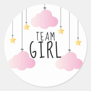 Sticker Rond Team Girl Stars Pink Clouds Sexe Révéler le vote