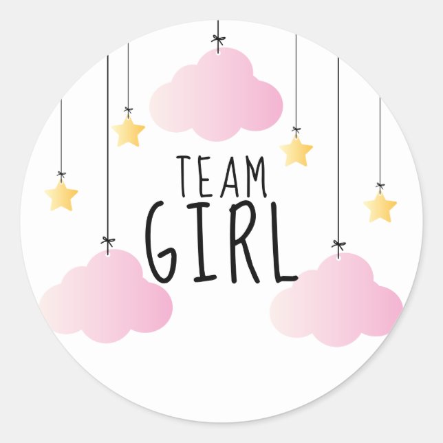 Sticker Rond Team Girl Stars Pink Clouds Sexe Révéler le vote (Devant)