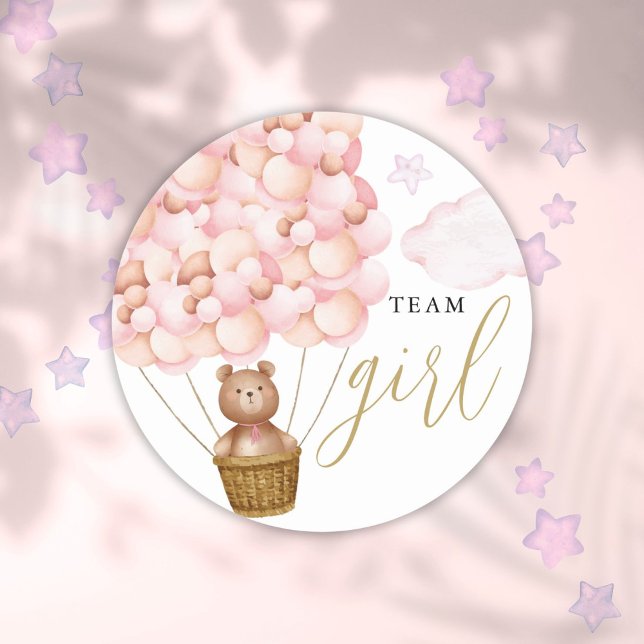 Sticker Rond Team Girl Teddy Bear Rose Genre Révéler Voter (Team Girl Teddy Bear Pink Gender Reveal Voting Classic Round Sticker)