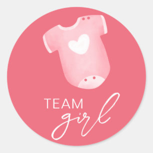 Sticker Rond Team Girl Wear What Will Baby Be Guess Rose White