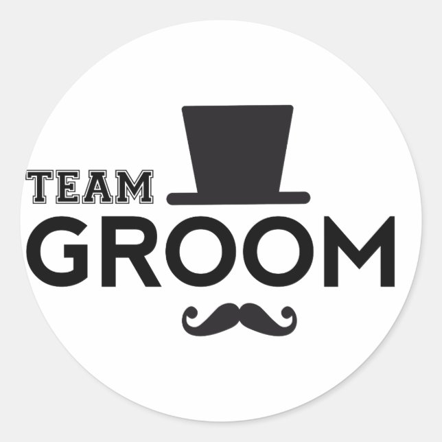 Sticker Rond Team Groom avec casquette et moustache (Devant)