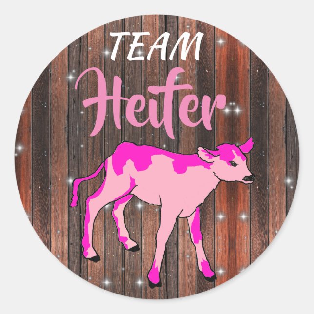 Sticker Rond "Team Heifer" Révélation de genre rose (Devant)