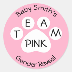 Sticker Rond Team Pink Empreinte de patte Gender Revela