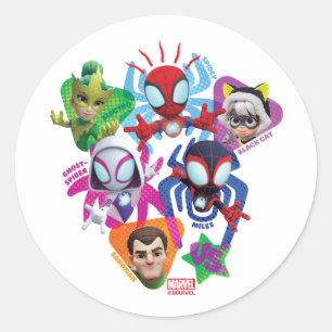 Sticker Rond Team Spidey Vs. Electro, Sandman & Black Cat