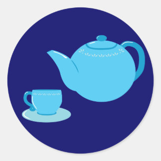 Sticker Rond Teapot bleu classique